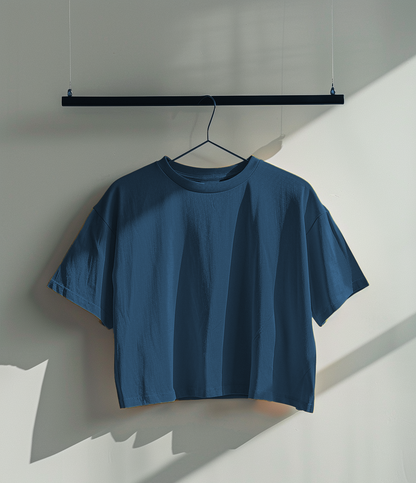 Prussian Blue Oversized Crop T-Shirt