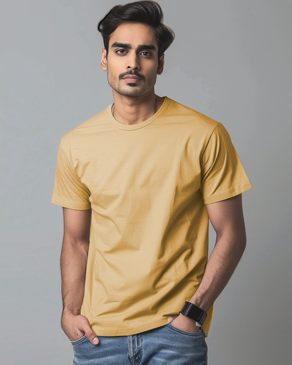 Beige Male Regular T-Shirt