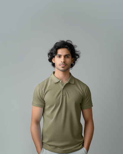 Sage Green Male Solid Polo T-Shirt