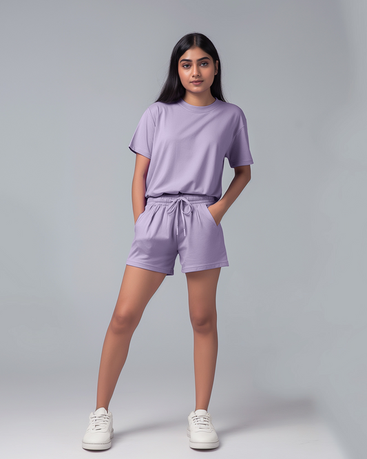 Lilac Female Oversized T-Shirt & Lounge Shorts Co-Ords