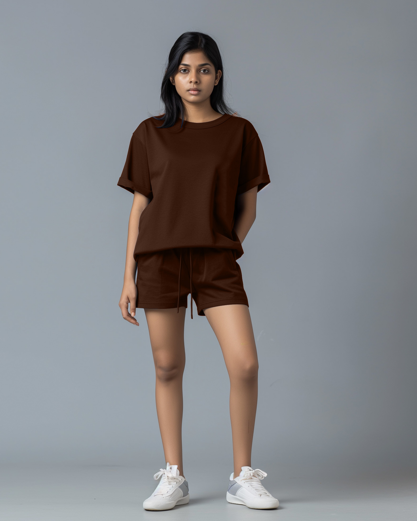 Mocha Female Oversized T-Shirt & Lounge Shorts Co-ords