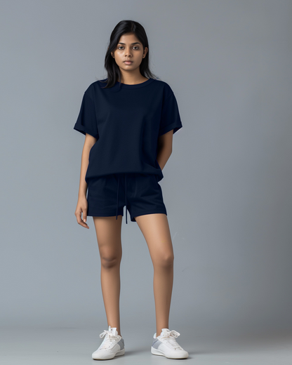 Oxford Blue Female Oversized T-Shirt & Lounge Shorts Co-Ords