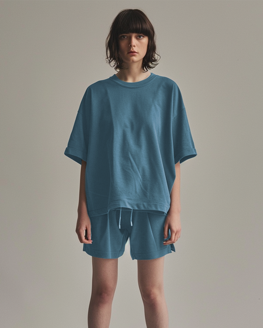 Steel Teal Oversized T-shirt & Lounge Shorts Co-Ords