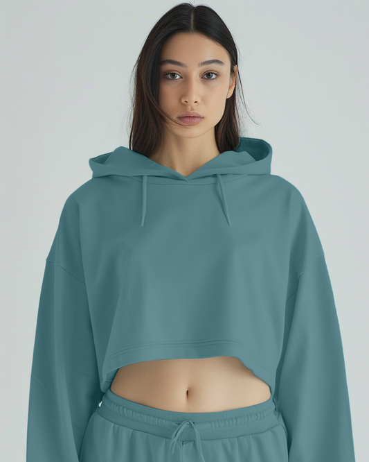 Turkish Blue Oversized Summer Crop Hoodie