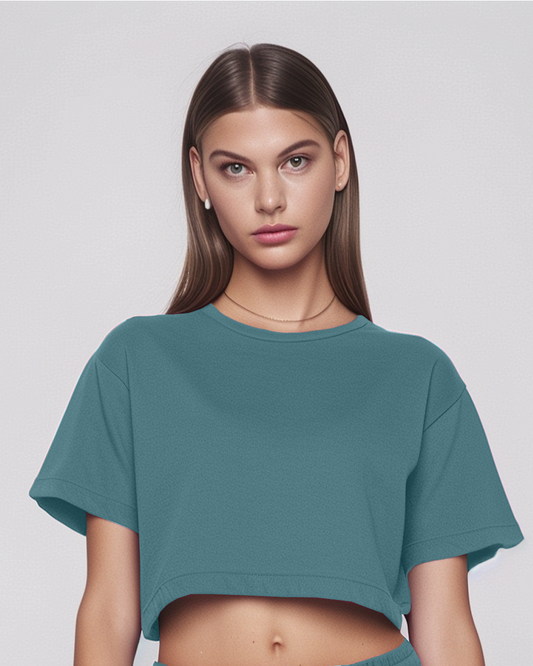 Turkish Blue Crop Oversized T-Shirt