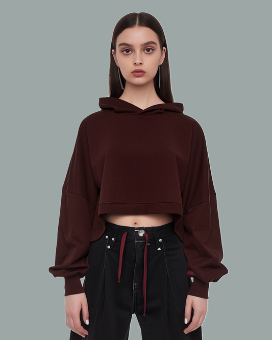 Cabernet Oversized French Terry Summer Crop Hoodie