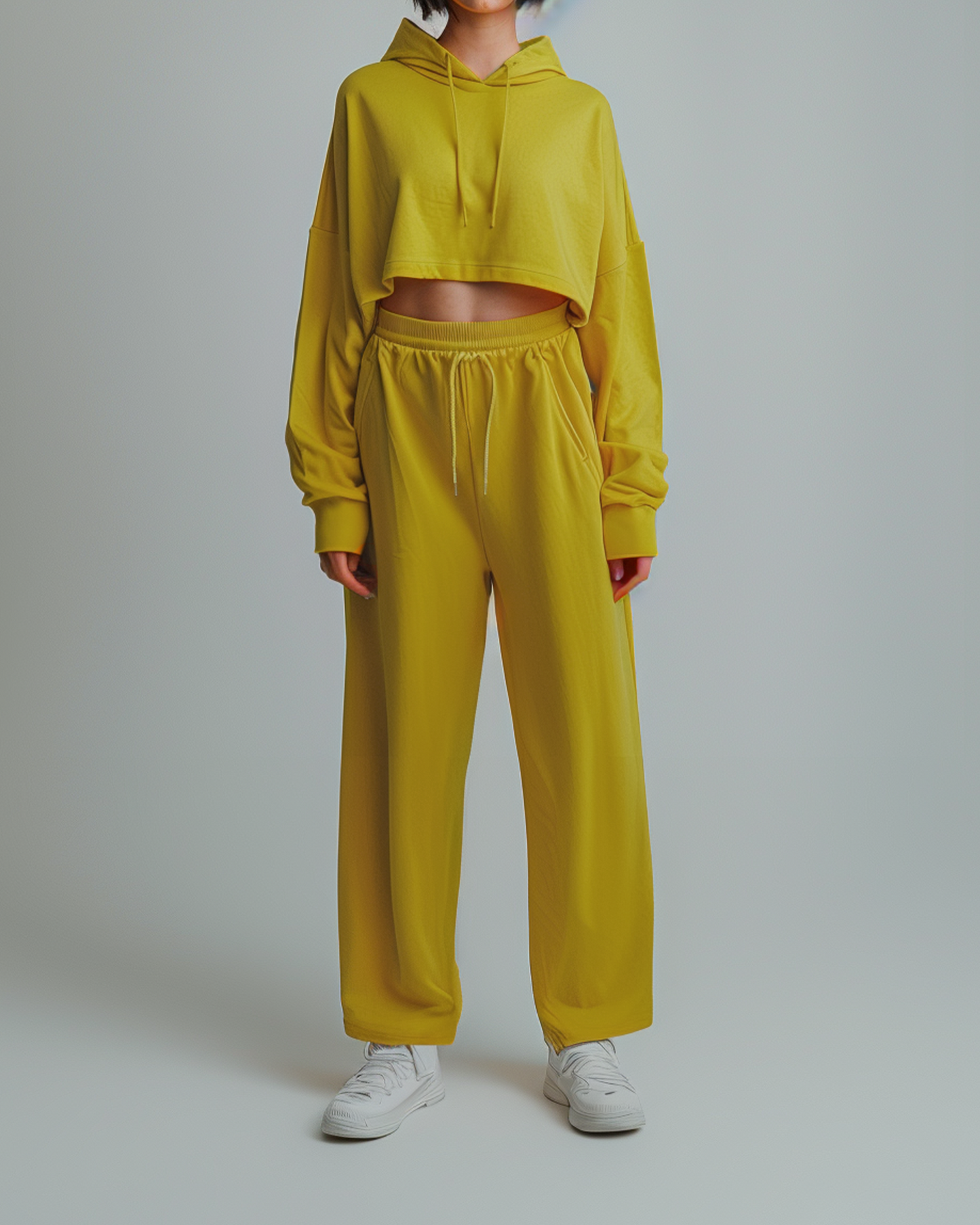 Yellow Orche Oversized Crop Hoodie & Lounge Pants Co-Ords