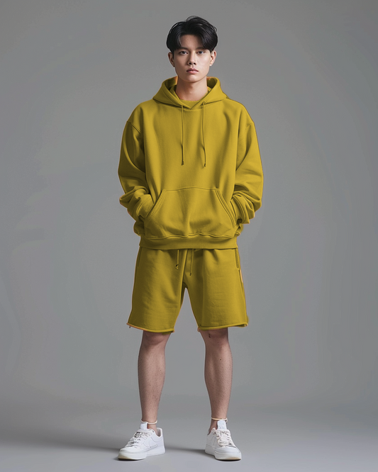 Yellow Orche Oversized Hoodie & Lounge Shorts Co-Ords